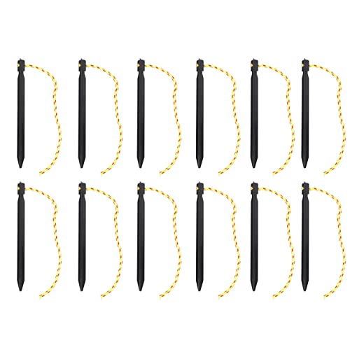 12PCS Aluminum Alloy Tent Stakes | 3 Sides Design for Windproof Stability | Lightweight Camping Nails for Backpacking/Hammocks/Canopy | Includes Pull Ropes, Black von REXVTNS