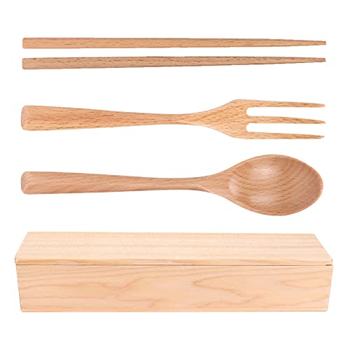4Pcs Wooden Chopsticks & Spoon Set | Authentic Beech Tableware for Home/Hotel/Restaurant | Portable Travel Utensils with Storage Box | - Safe & Secure Grip von REXVTNS