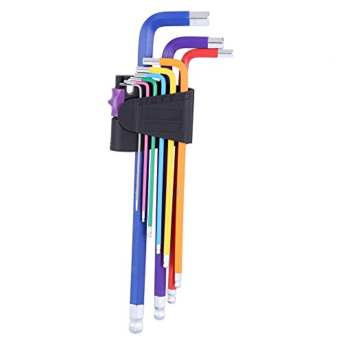 9PCs Hex Socket Wrench Set | Ball Pattern for Tight Spaces/Furniture/Machinery | Chrome Alloy Steel | 1.5mm - 10mm Color - Coded Tools (Colorful extended nine-piece set) von REXVTNS
