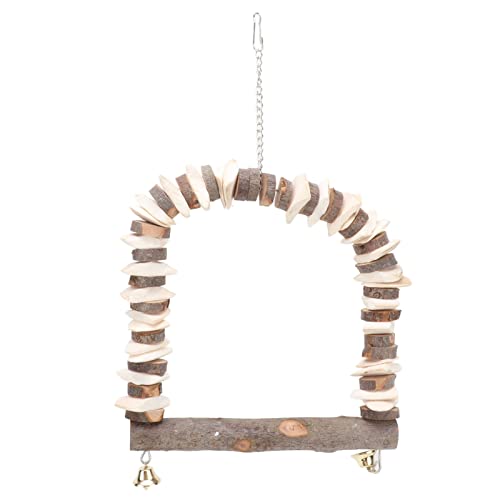 Bird Swing Toy for Small Birds | Pure Fruit Wood & Cuttlefish Bone | Calcium Supplement Perch for Parakeets/Parrots/Cockatiels | Hanging Swing Stand with Chain (L(330 X 184mm / 12.99 X 7.24in)) von REXVTNS