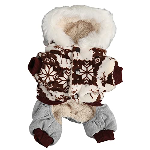 Christmas Dog Hooded Coat | Snowflake Elk Pattern Winter Jacket for Small & Medium Dogs | Warm Fleece Hoodie for Teddy/Chihuahua/Husky | Pet Apparel for Reduced Shedding (L) von REXVTNS