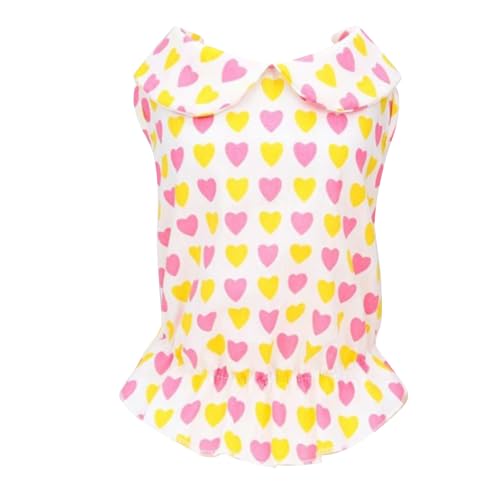 Cotton Dog Clothes for Small Breeds | Breathable Puppy Dress with Doll Collar | Spring & Summer Pet Apparel for Chihuahuas/Pomeranians | Lightweight & Comfortable (Yellow Heart S) von REXVTNS