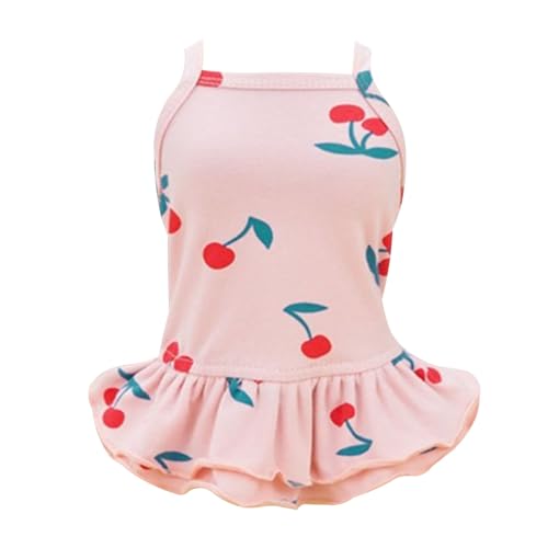Cute Dog Skirt for Small Dogs | Soft Cotton & Polyurethane Pet Dress | Cherry Pattern Holiday Outfit for Home/Walks/Parties | Breathable & Machine Washable (L) von REXVTNS