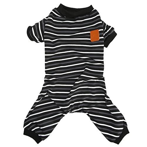 Dog Pajamas 4 Legged Jumpsuit | Warm & Soft Striped Sleepwear for Puppies | High Collar Pet Clothes for Home/Night Use | Stretchy Polyester with Easy Bathroom Design (L) von REXVTNS