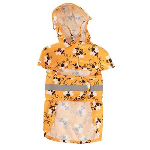 Dog Raincoat with Reflective Strips | Lightweight Weatherproof Bee Pattern Jacket | Adjustable Hood for Hiking/Camping/Walking | Fits Small to Medium Dogs (S) von REXVTNS