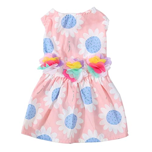 Hundekleid weich und atmungsaktiv | Süßes Welpe Sommerkleid mit Blumendekor | Modische Haustierkleidung für kleine Hunde/Partys/Fotografie | Rosa (S) von REXVTNS