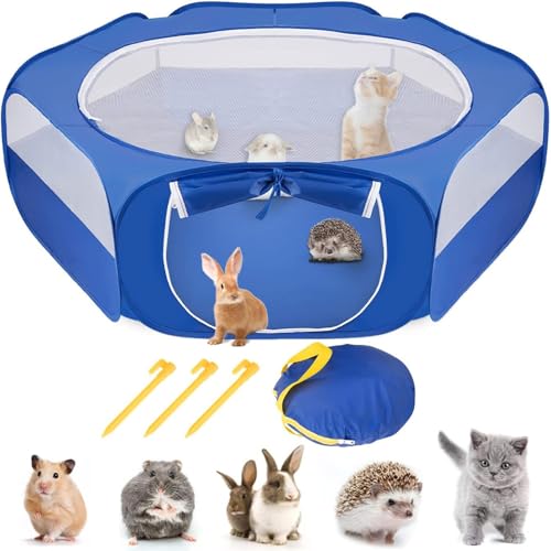 Kleinstier -Spielstall | Tragbarer und Faltbarer Haustier -Übungszaun mit Seitentür | Atmungsaktiv & Wasser - Schutzgehäuse für Hunde/Katzen/Kaninchen/Hamster | 51,2 x 15 (Blue) von REXVTNS