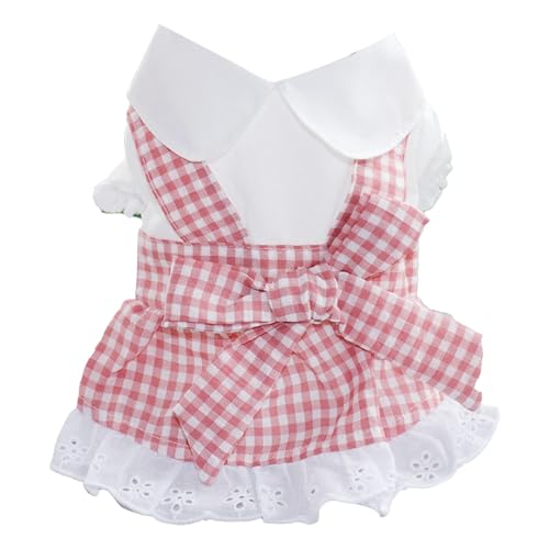 Pet Dress with Bow & Lace Hem | Adorable Plaid Skirt for Dogs/Cats | Soft Polyester Fabric | Easy to Put On & Machine Washable | Home & Outdoor Walking (S) von REXVTNS