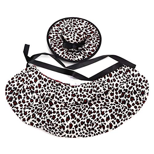 Pet Saisonales Kostüm Set für Katzen und kleine Hunde | Hexenhut + Perücke + Umhang 3 in 1 | Polyester Holiday Party Outfit/Foto -Requisiten | Größen S m l (PF32 White Leopard Pattern) von REXVTNS
