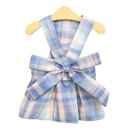 Plaid Dog Dress Bow Tie Harness Leash Set | Breathable Soft Summer Outfit for Small Dogs | Puppy Dress for Daily Walking/Parties/Travel | Teddy Schnauzer Bichon Frise (M) von REXVTNS
