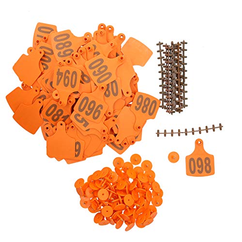 REXVTNS 100PCS Cattle Ear Tags with Numbers 001-100 | Long - Lasting Livestock Identification for Cows/Farm Animals | Weatherproof Plastic + Tarnish - Proof Copper Studs (70x100mm) (Orange) von REXVTNS