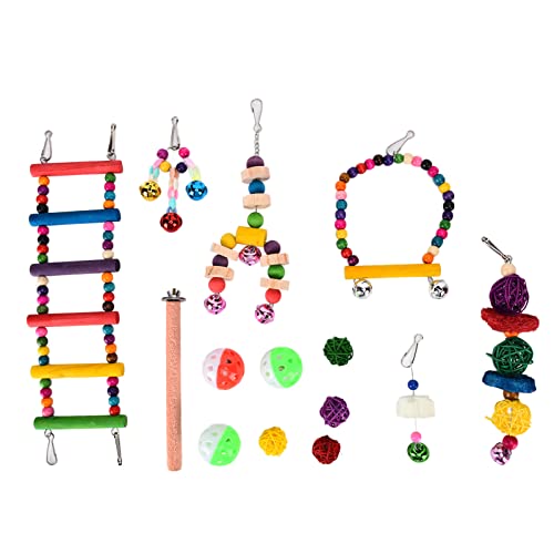 REXVTNS 14pcs Bird - Friendly Toys for Parrots | Chewing & Climbing Toys for Budgies/Finches/Cockatiels | Stress Relief & Exercise Swing with Bells von REXVTNS