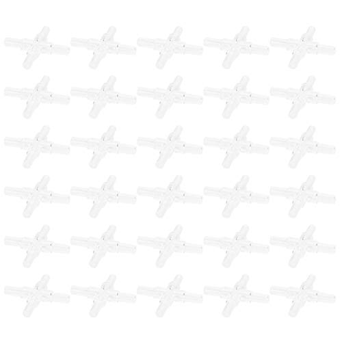 REXVTNS Aquarium Flow Tubing Splitter 30pcs | 3 -Way / 4 -Way/L -Formanschluss für Fischtank | 4mm PVC -Adapter für Wasserpumpe/Blasenstein/Scheckventil | Robust und sicher (Crystal Four-Way) von REXVTNS