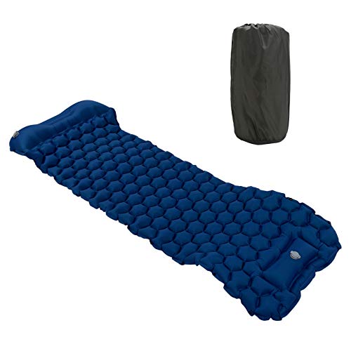 Camping -Schlafpolstermatte | 40d Nylon Fabric & TPU Laminat | Aufblasbare Kissenmatratze für Zelt/Wandern/Reisen | 2 - Way -Ventil, 700 g leichtes Gewicht (Navy Blue) von REXVTNS