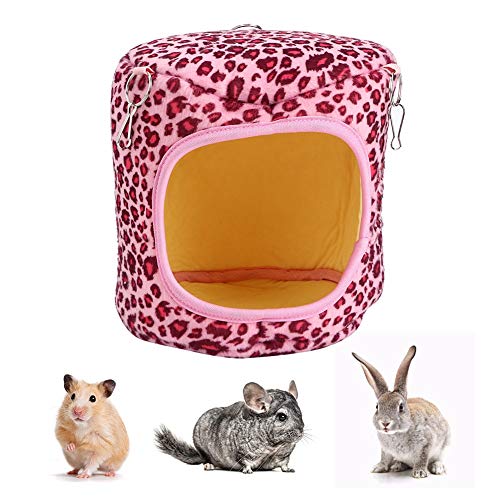 REXVTNS Cotton Pet Hammock for Hamsters & Small Animals | Warm Hanging Sleeping Spot for Hedgehog/Guinea Pig/Chinchilla | 14.5x14.5x14.5cm with 3 Hooks (Leopard Pink) von REXVTNS