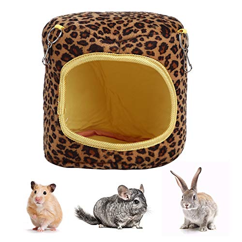 REXVTNS Cotton Pet Hammock for Hamsters & Small Animals | Warm Hanging Sleeping Spot for Hedgehog/Guinea Pig/Chinchilla | 14.5x14.5x14.5cm with 3 Hooks (Leopard Print) von REXVTNS
