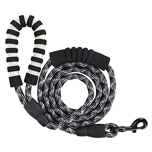 Reflective Dog Leash for Medium & Large Dogs | High - Density Nylon Rope with Padded Handle | 360° Rotating Metal Hook | Walking/Running/Training | Night Visibility Enhanced (Black) von REXVTNS