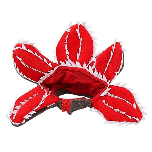 Spooky Season Pet Hat | Scary Man Eater Flower Design | Adjustable & Breathable Plush Costume for Dogs/Cats | Party Photo Props for Pets (M) von REXVTNS