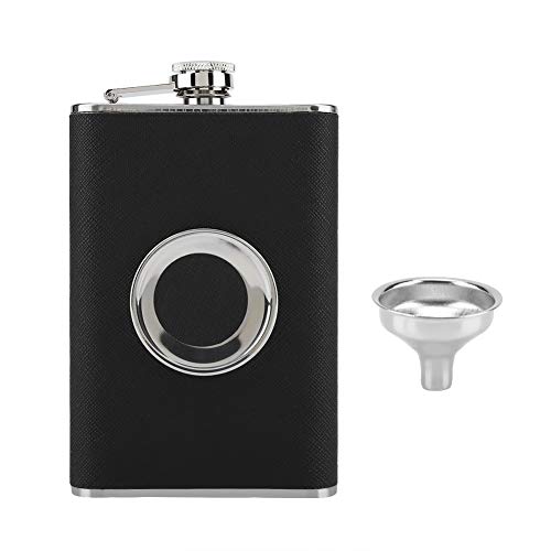 Stainless Steel Flask | 8 oz Capacity with Built - in Foldable Drinking Cup & Funnel | PU Leather Cover for Style & Sturdiness | Excellent for On - the - Go Drinking von REXVTNS