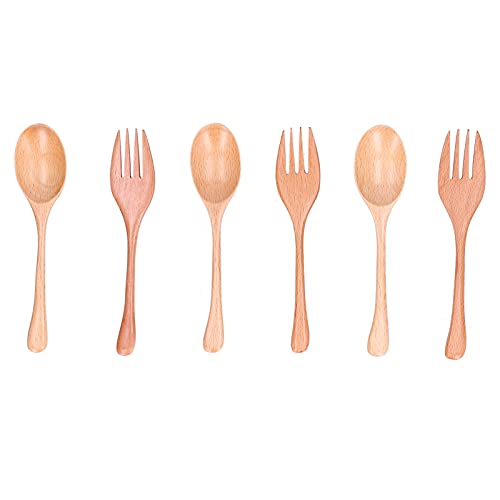 Wooden Cutlery Set | Beech Wood Utensils & Spoons | Plant - Based & Sustainable Tableware | Dishwasher Safe Utensils for Home/Kitchen/Camping | 3 Utensils + 3 Spoons von REXVTNS