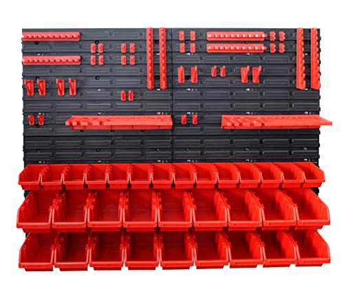 Lagersystem Werkstatt 78 El Wandregal | Werkzeugregal 1152x780mm Werkzeughalter Stapelboxen Werkstatt Rot | Werkzeugwand | Sortierboxen | Werkstattregal | Werkzeugaufbewahrung Regal | von REXXER HEAVY duty tools