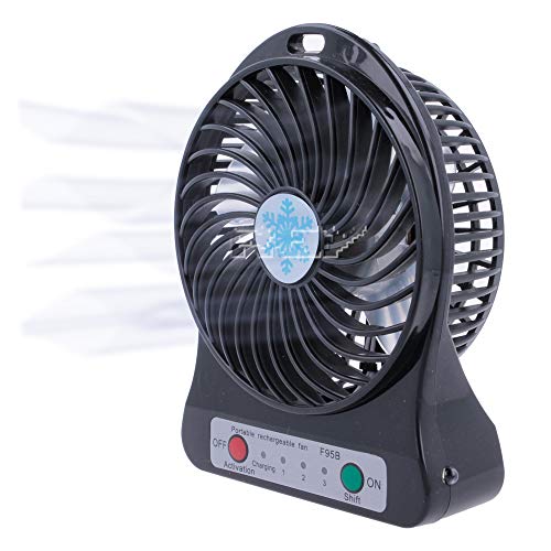 REY Wiederaufladbarer tragbarer USB-Ventilator, 3 Geschwindigkeiten, Desktop-Computer, leise und praktisch, Farbe Schwarz von REY