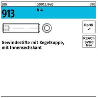 Gewindestift DIN 913 Kegelkuppe/Innen-6-kant M 10 x 12 A 4 von REYHER