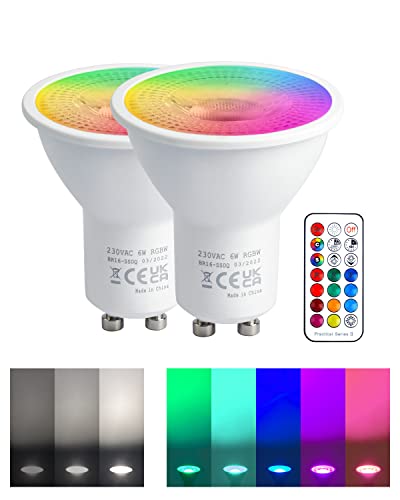 REYLAX GU10 RGB LED Farbwechsel Lampen, 5W Kaltweiß 3000K Dimmbar Glühbirne 50W Halogenlampen Gleichwertige, RGB LED Strahler Bunt, LED Spot Leuchtmittel mit Fernbedienung (2 Stück) von REYLAX
