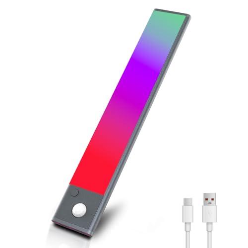 REYLAX 23CM RGB IC LED Lichtleiste Kabellos mit Bewegungsmelder Unterbauleuchte LED Beleuchtung Multi-Modi und Weißlicht Dimmbare Ambient Lampe Lightbar für Schlafzimmer Zimmer Gaming Deko von REYLAX