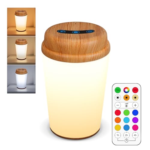 REYLAX Nachttischlampe Touch Dimmbar mit Fernbedienung 3 Farbtemperatur LED Tischlampe Kabellos USB Aufladbar Stilllicht Nachtlicht Baby mit Timer Speicherfunktion für Schlafzimmer Wohnzimme von REYLAX