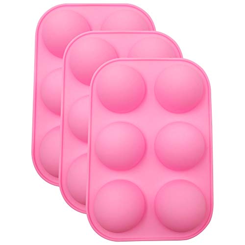 3 Packs Silicone Cake Mould 6 Cavity Semi Sphere Baking Mold, Silicone Cake Mould, Medium Semi Sphere Silicone Mold for Making Chocolate Cake Jelly Dome Mousse (Pink) von REYOK