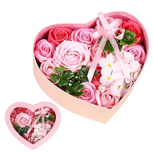 REYOK Seifenblumen Geschenkbox, Rosenbox Seifenblume herzförmige Geschenkbox Valentinstag Seifen Rose Blume Romantisches Geburtstagsgeschenk für sie am Muttertag Jahrestag Valentinstag Weihnachten von REYOK