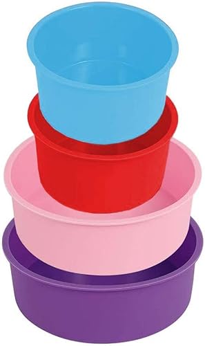 Silikon Kuchenform Runde Backform 4 Stück Silicone Round Cake Moulds Silikon-Kuchenform Tortenbodenform 6 Zoll, 4 Zoll, Antihaft-Backformen Pfanne, Multi Color von REYOK