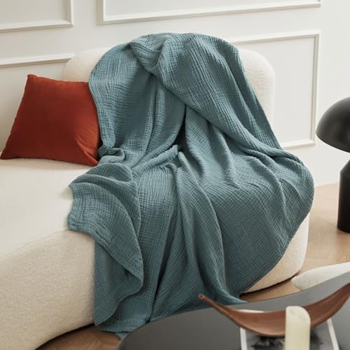 Überwurfdecken aus Baumwolle für Bett, Sofa, Couch, weiche 4-lagige Musselin-Decke für Zuhause, Büro, Blaugrün, solide Überwurfdecke für Erwachsene, 60 x 80 cm Überwurfdecken aus Baumwolle für Bett, Sofa, Couch, weiche 4-lagige Musselin-Decke für Zuhause, Büro, Blaugrün, solide Überwurfdecke für Erwachsene, 60 x 80 cm von REYOS