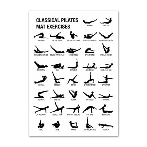 Klassische Pilates Mat Übungen Wand Bilder Schwarz Weiß Yoga Leinwand Bild Nordic Style Poster und Kunstdrucke Wohnzimmer Wohnzimmer Dekorbilder （Kein Rahmen） von REYTOL