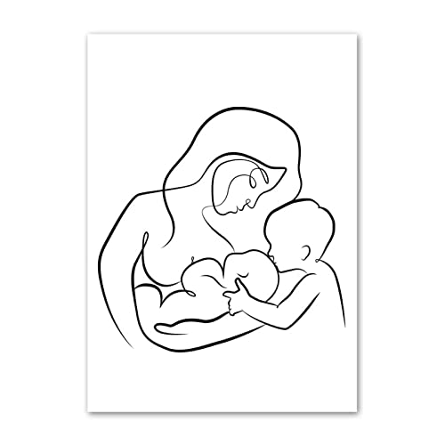 Mutter und Babyplakate Schwarz Weiß Kindermauer Wand Bilder minimalistische Leinwand Bild Nordic Style Line Bilder Kinder Zimmer Schlafzimmer Dekor Geschenk（Kein Rahmen） von REYTOL
