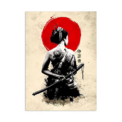 REYTOL Japanische Samurai Poster weibliche Charakter Wand Bilder Japanische Samurai Retro Leinwand Bild moderne Wohnzimmer Jungen Schlafzimmer Geschenkbilder Dekor（Kein Rahmen） von REYTOL