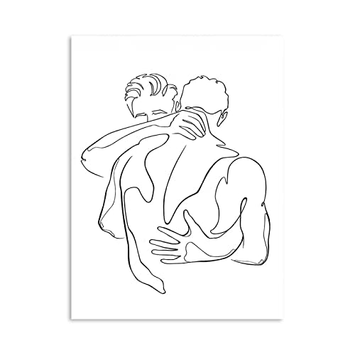 REYTOL Mann Kuss Hug abstrakter Wand Bilder Gay Poster Geschenk minimalistische Linie Leinwand Bild moderne Schlafzimmer Wohnkultur schwule abstrakte Wandbilder Mann Geschenk（Kein Rahmen） von REYTOL