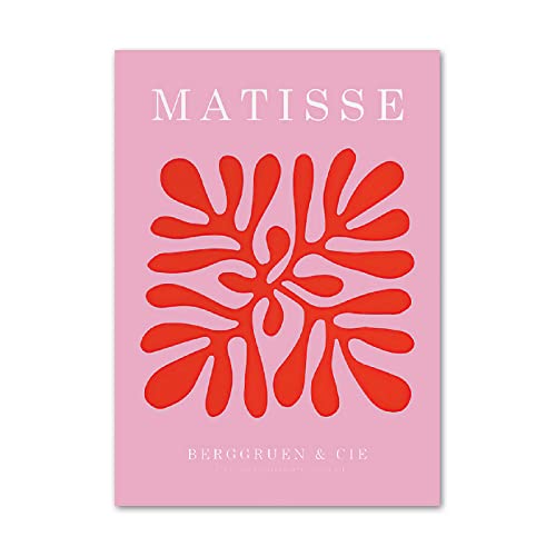 REYTOL Matisse Pink Canvas Poster abstrakte rote Korallenwand Bilder Nordischer Stil Gemälde Wohnzimmer Wohnzimmer Dekor Matisse Abstrakte Korallenblatt Bilder （Kein Rahmen） von REYTOL