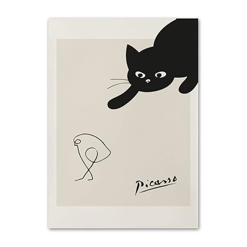REYTOL Picasso Nordic Style Vintage Poster abstrakte Schwarze Katze und Vogel -Leinwand Wand Bilder Moderne Wohnzimmer Home Picasso Abstrakte Wandmalerei Dekor （Kein Rahmen） von REYTOL