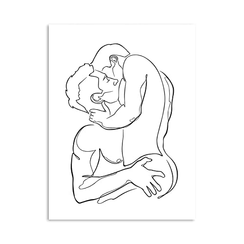 REYTOL Schwule Geschenk Faggotry Poster Mann Kuss umarmte Liebe Leinwand Wand Bilder abstrakte Linien Minimalistische Leinwand Bild Herrenschlafzimmer Wohnkultur Wandbilder（Kein Rahmen） von REYTOL