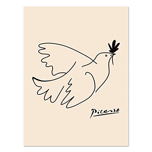 Retro Picasso Peace Dove Wand Bilder Tier Vogel abstrakte Linien Leinwand Bild Nordic Style Poster Wohnzimmer Picasso Bilder Schlafzimmer Dekor（Kein Rahmen） von REYTOL