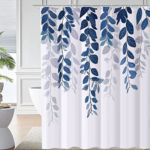 REZAYMRS Blue Leaf Duschvorhang mit 12 Haken, 180 x 200 cm, wasserdichtes Polyestergewebe, Duschvorhänge für Badezimmer, beschwerter Saum, Badewannen, Hotelvorhang, maschinenwaschbar, schnell von REZAYMRS