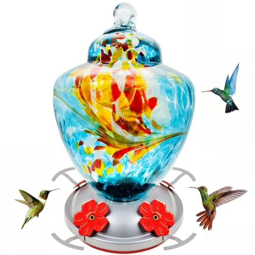 REZIPO Kolibri Feeder mit Perch – mundgeblasenes Glas – Blau Ei mit Blumen – 27 Flüssigunzen Kolibri Nektar Kapazität Inklusive Aufhängen Kabel Orange REZIPO Kolibri Feeder mit Perch – mundgeblasenes Glas – Blau Ei mit Blumen – 27 Flüssigunzen Kolibri Nektar Kapazität Inklusive Aufhängen Kabel Orange von REZIPO