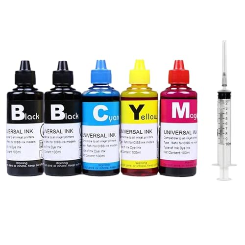 100 ml Universal Refill Ink Kit kompatibel mit 21 22 301 302 304 121 122 123 650 652 300 140 141 63 65 343 338 Druckerpatronen(2BK 1C 1Y 1M) von REwNXA