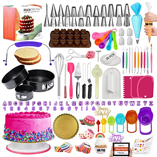 Kuchendekorationszubehör, 700-teiliges Kuchendekorationsset, 3 Springformen, Kuchen-Drehteller, nummerierte Paspelierspitzen, Nivelliergerät, Cupcake-Auskleidung und mehr Backutensilien RFAQK von RFAQK