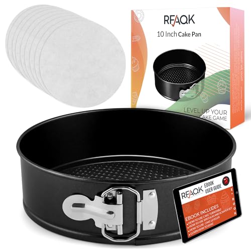 RFAQK 25,4 cm antihaftbeschichtete Springform mit abnehmbarem Boden – auslaufsichere Käsekuchenformen mit 30 Pergamentpapier & Bonus-Rezept-E-Book – perfektes Backen jedes Mal von RFAQK