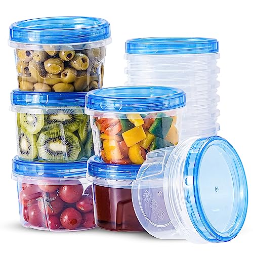 RFAQK Gefrierbehälter mit Drehverschluss (12 Stück – 473 ml), wiederverwendbare Kunststoff-Deli-Behälter mit Schraubdeckel, stapelbar, gefriergeeignet, Mittagessen, Küche und Speisekammer von RFAQK