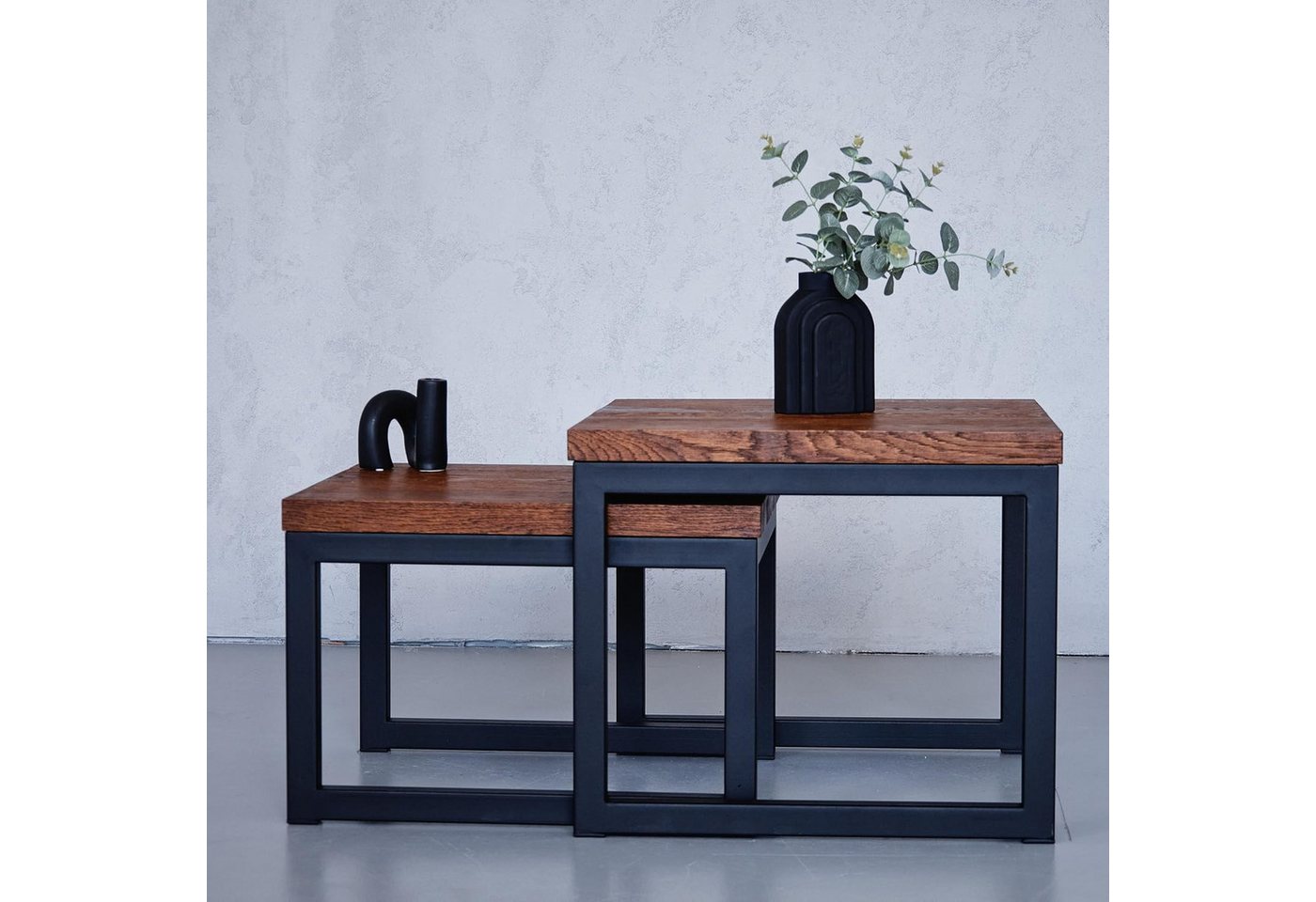 RFD RAW FURNITURE DESIGNS Couchtisch aus Holz - Set 2er Handgefertigt Quadratisch Kaffeetisch, Massivholz-Coffee Table - 58x58x49cm/58x48x40cm von RFD RAW FURNITURE DESIGNS