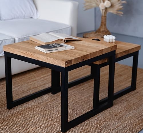 Raw Furniture Designs Premium 2 er Set Couchtische aus Massivholz - Handgefertigt Wohnzimmertisch - Solide Sofatisch 60x60x50cm/50x60x40cm Coffee Table mit Metallbeine - Eichenholz Raw Furniture Designs Premium 2 er Set Couchtische aus Massivholz - Handgefertigt Wohnzimmertisch - Solide Sofatisch 60x60x50cm/50x60x40cm Coffee Table mit Metallbeine - Eichenholz von RFD RAW FURNITURE DESIGNS
